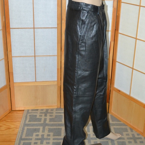SOLD Saks 5th Black Leather 90's Pleated Pants 14 - Picture 3 of 6